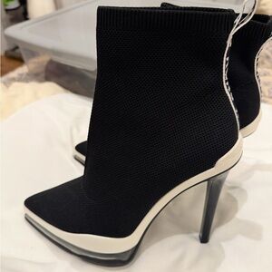 Michael Kors Black and White Heeled Sock Boots. Fabulous EUC